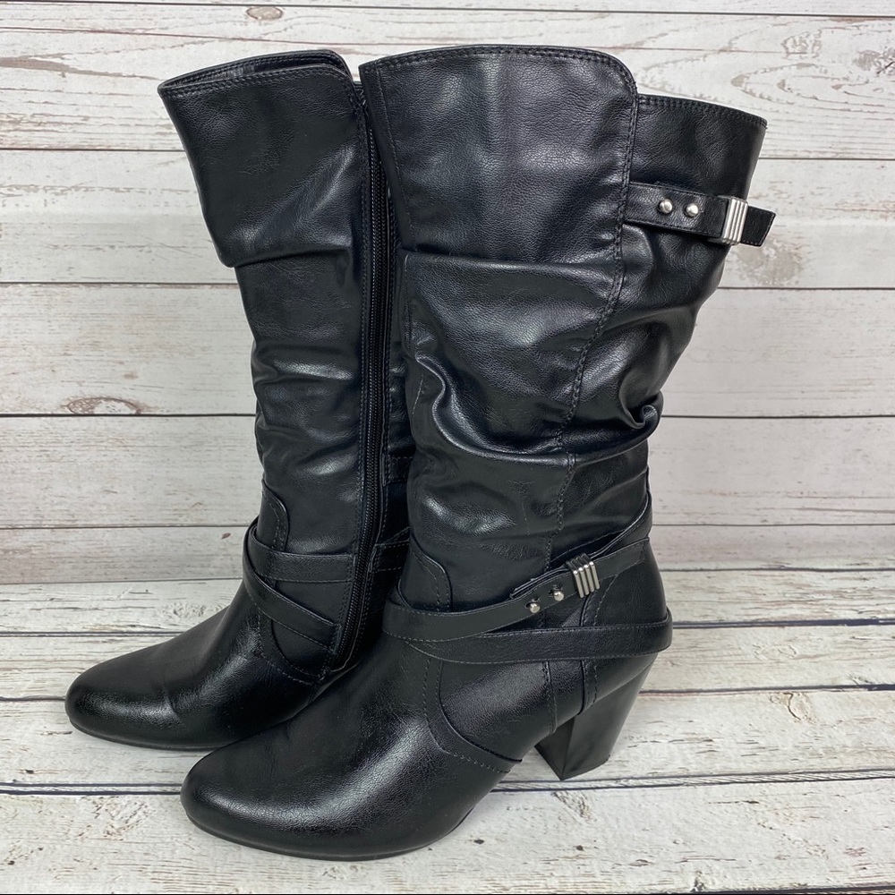 White Mountain Black Strap Heeled Boots Sz 9.5